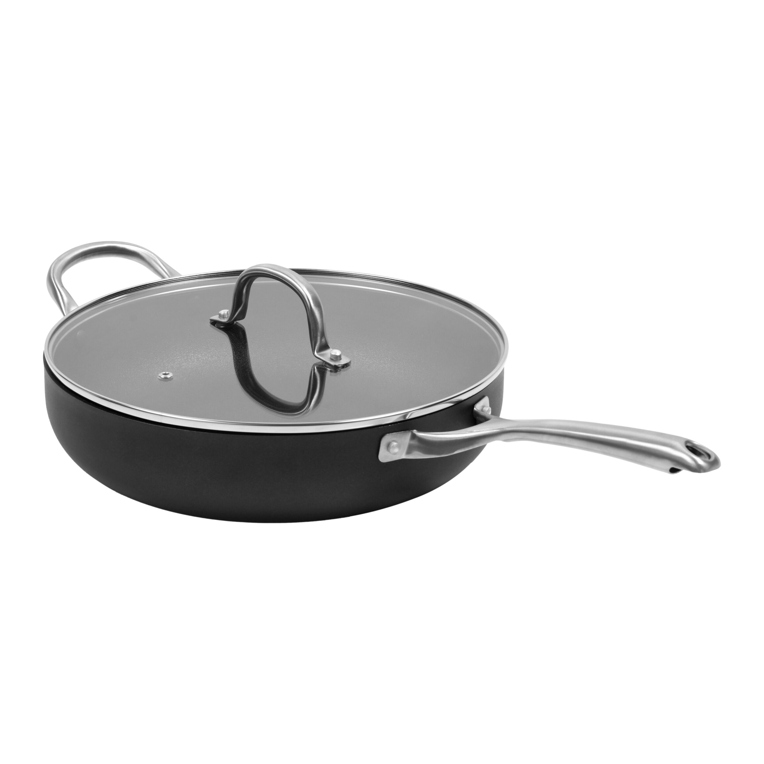 Meteore Non-Stick Deep Frypan with Flat Lid and Helper 30cm